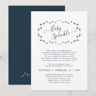 Simple Botanical Navy Baby Sprinkle Invitation