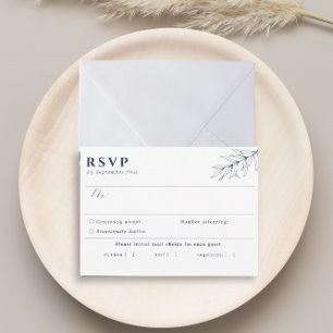 Simple Botanical Navy Blue Meal Choice RSVP Card
