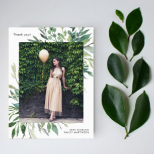 Simple Botanical One Photo Graduation Thank You Postcard