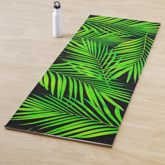 Simple Botanical Palm Leaves on Black Yoga Mat (In Situ)