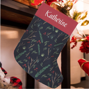 Simple Botanical Pattern Personalised Name Small Christmas Stocking