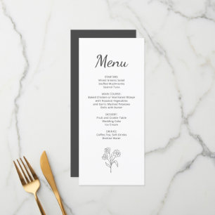 Simple Botanical Quinceañera Grey Reception Dinner Menu