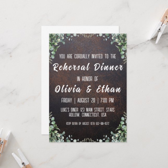 simple botanical rustic rehearsal dinner invitation (Front/Back In Situ)