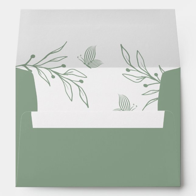Simple botanical sage green wedding envelope (Back (Bottom))