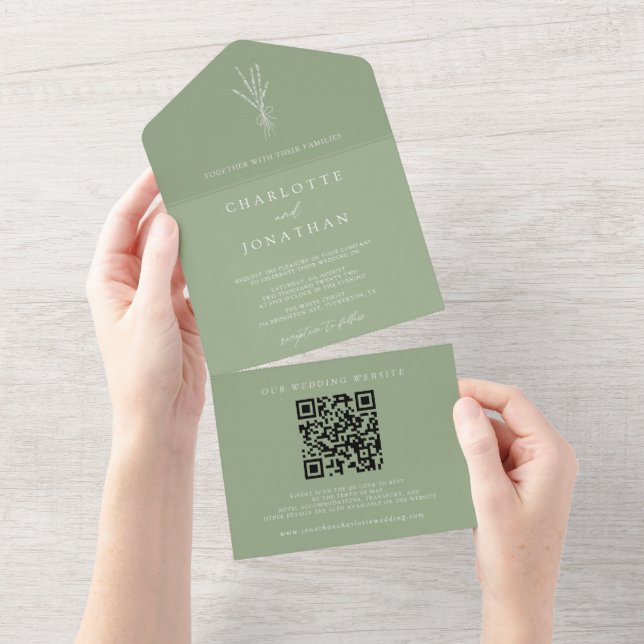 Simple Botanical Sage Wedding All In One Invitation (Tearaway)