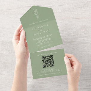 Simple Botanical Sage Wedding All In One Invitation