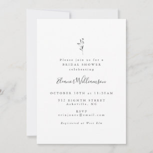 Simple Botanical Script Black White Bridal Shower Invitation