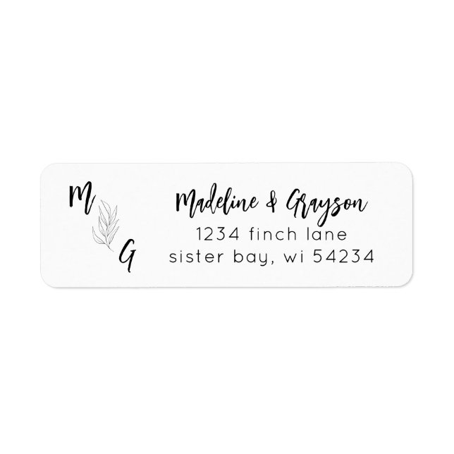 Simple Botanical Script Monogram Return Address Label (Front)