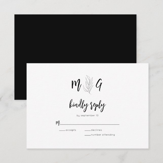 Simple Botanical Script Monogram Wedding RSVP Card (Front/Back)