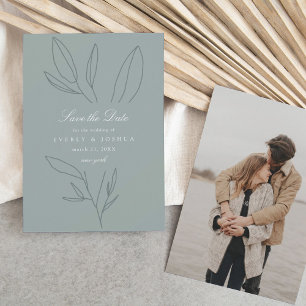 Simple Botanical Stem Green Wedding Save the Date Invitation