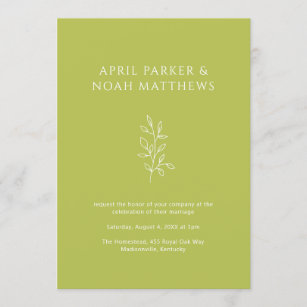 Simple Botanical Typography Chartreuse Green Invitation