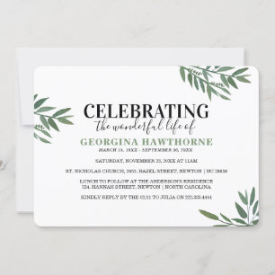 Simple Botanical Watercolor Memorial Invitation