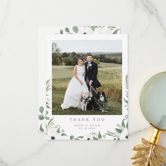 Simple Botanical Watercolor Photo Thank You Card (Front/Back In Situ)