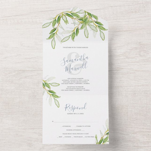 Simple Botanical Wedding All In One Invitation (Inside)