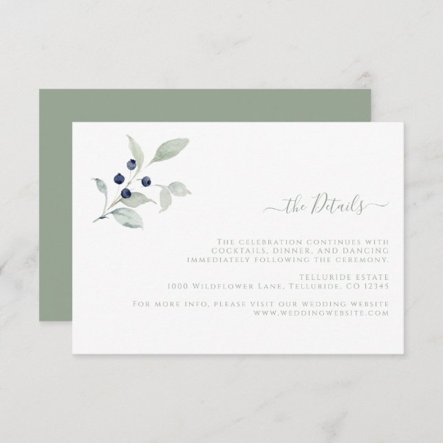 Simple Botanical Wedding Detail Enclosure Card (Front/Back)