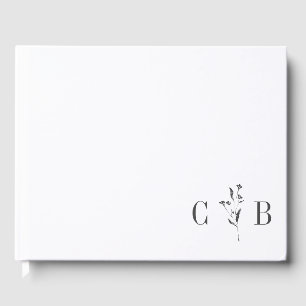 Simple Botanical White Monogram Initial Wedding Guest Book