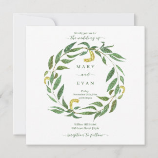 Simple botanical willow wreath rustic wedding invitation