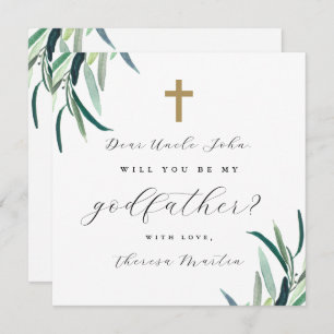 Simple Botanical with Cross Godfather Proposal  Invitation