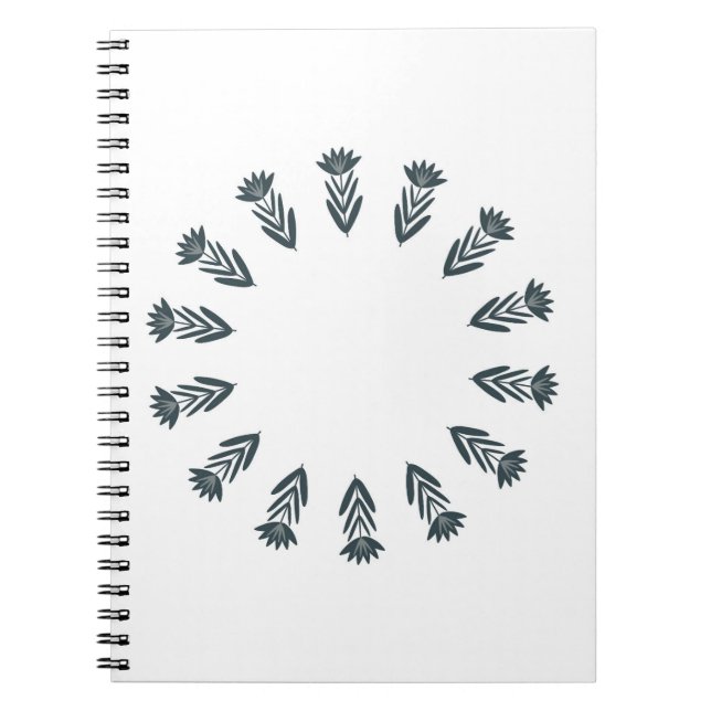 Simple botanical wreath of plants on white backgro notebook (Front)