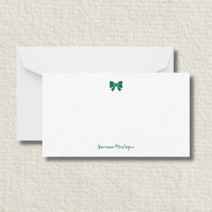 Simple Bottle Green Bow Handwritten Name Card