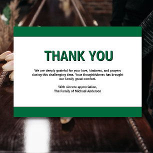 Simple Bottle Green Traditional Sympathy Funeral Thank You Card