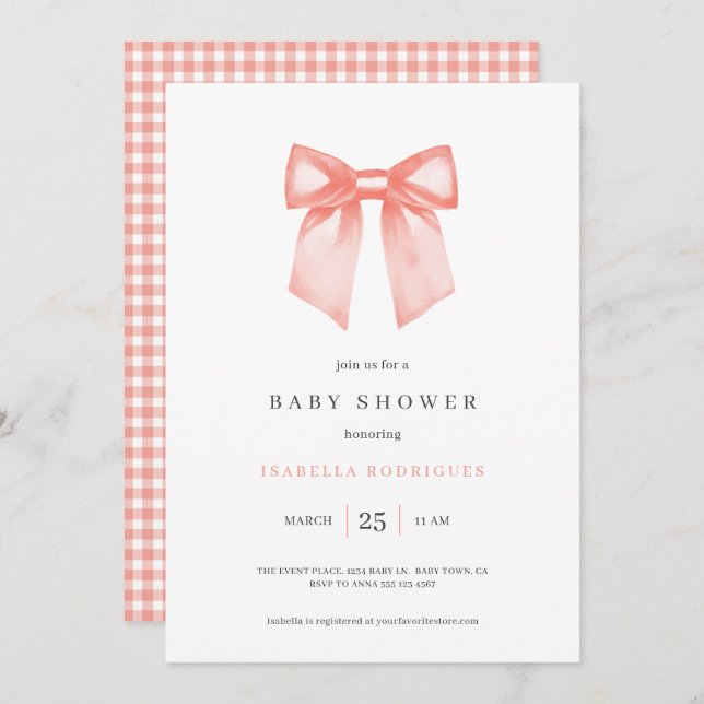 Simple Bow Baby Shower Invitation (Front/Back)