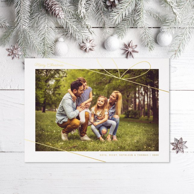 Simple Bow Christmas Photo Foil Holiday Card (Creator Uploaded)