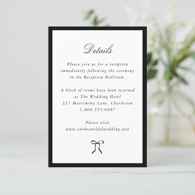Simple Bow Classic Wedding Enclosure Card (Standing Front)