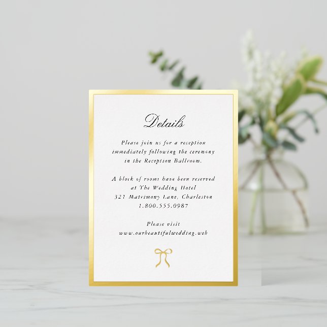 Simple Bow Classic Wedding Foil Enclosure Card (Standing Front)
