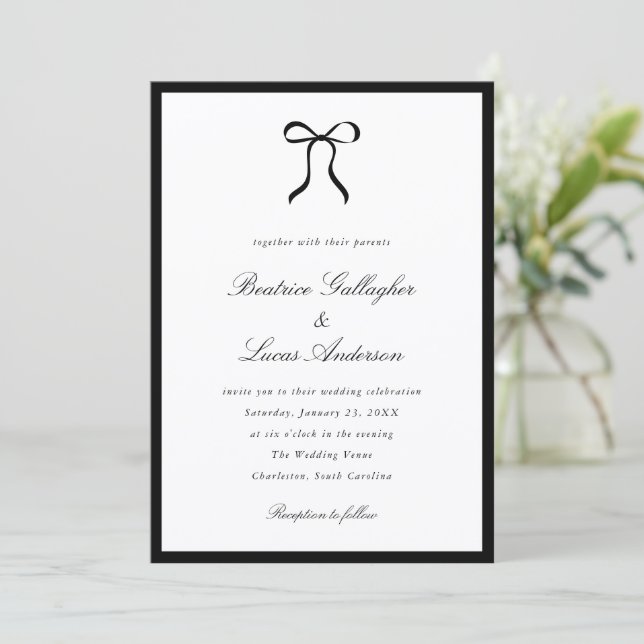Simple Bow Classic Wedding Invitation (Standing Front)