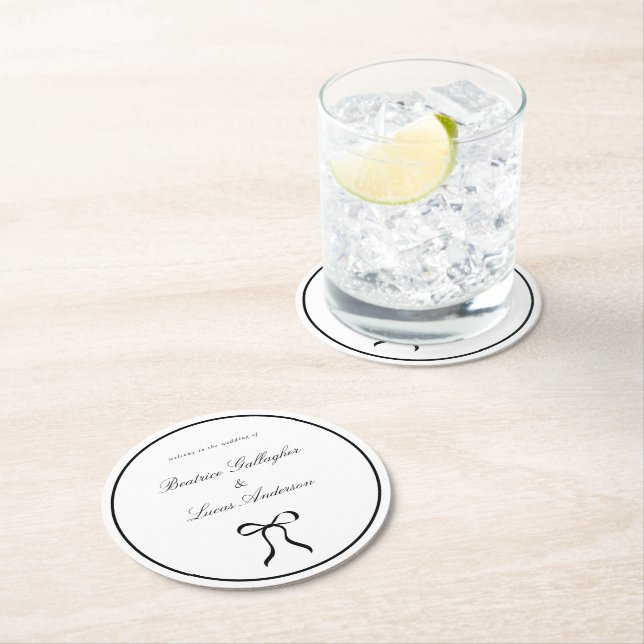 Simple Bow Classic Wedding Round Paper Coaster (Insitu)