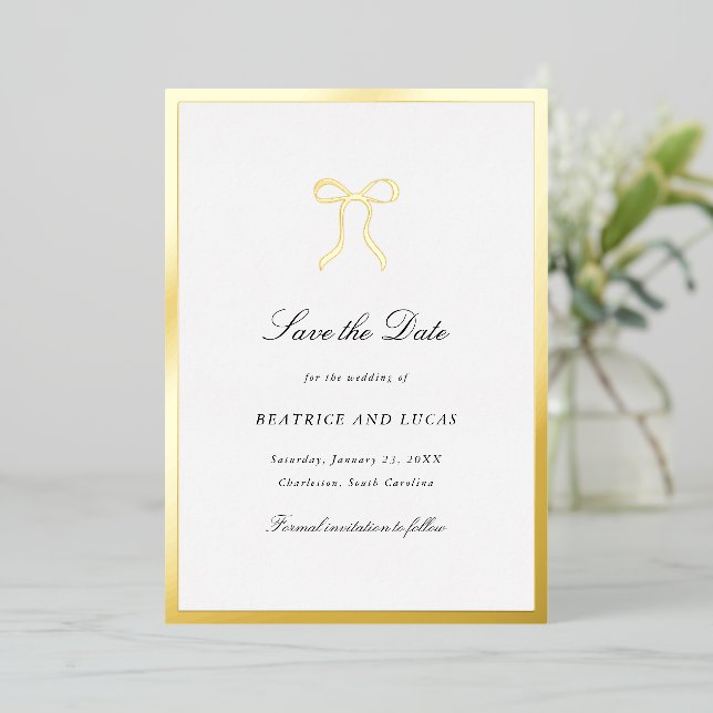 Simple Bow Classic Wedding Save the Date (Standing Front)