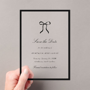 Simple Bow Classic Wedding Save the Date Acrylic Invitations