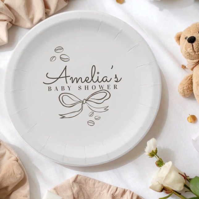 Simple Bow Coffee themed Baby Shower Paper Plate (Creator Uploaded)