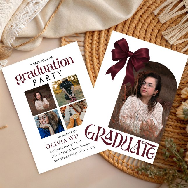 Simple  Bow Design Graduation with Photos Invitation (Creator Uploaded)