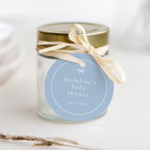 Simple bow dusty blue boys baby shower favour tags