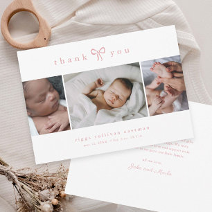Simple Bow Girl Photo Collage Baby Announcement