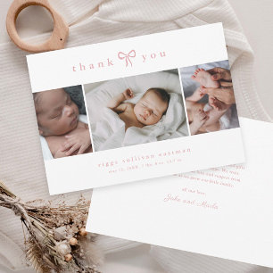 Simple Bow Girl Photo Collage Baby Thank You Card