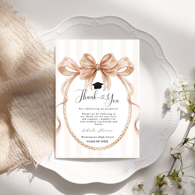 Simple bow  graduation thank you message card (Creator Uploaded)