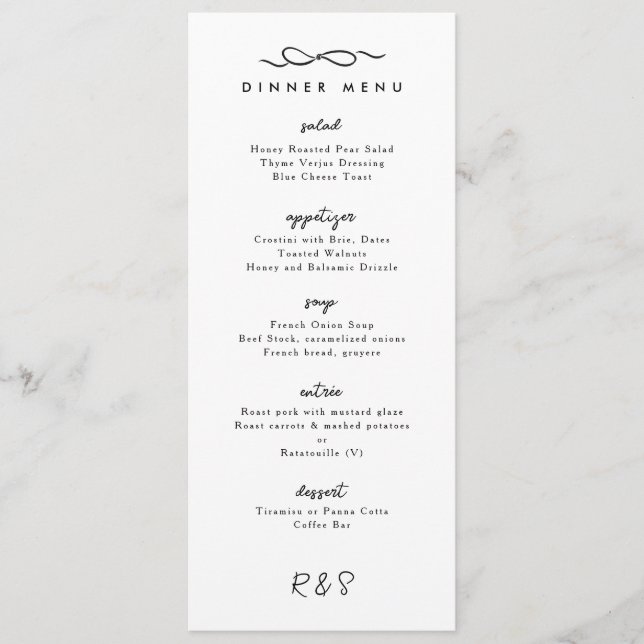 Simple Bow Wedding Dinner Menu (Front)