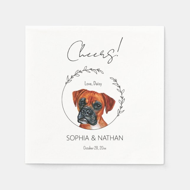 Simple Boxer Dog Wedding Cocktail  Napkin (Front)