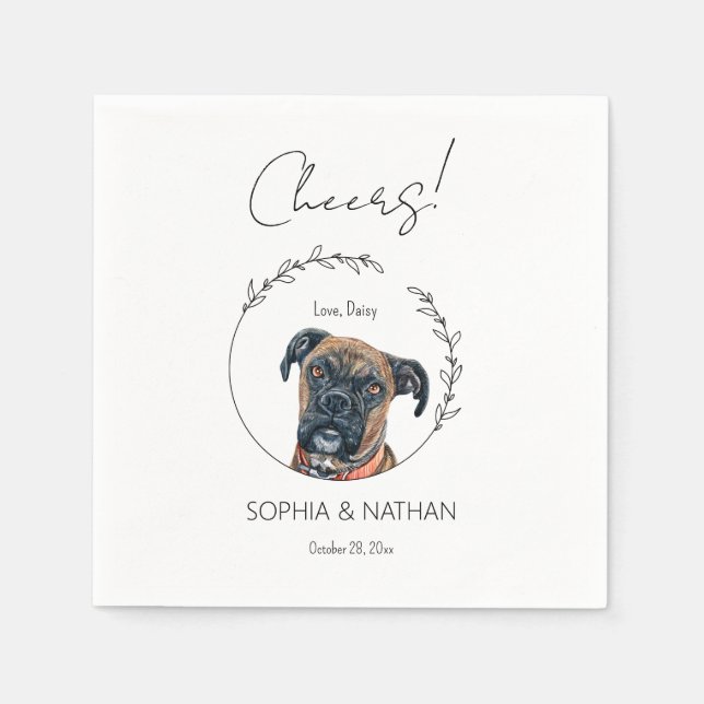 Simple Boxer Dog Wedding Cocktail  Napkin (Front)