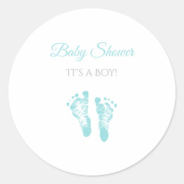 Simple Boy Baby Shower Precious Blue Footprints Classic Round Sticker
