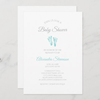 Simple Boy Baby Shower Precious Blue Footprints Invitation