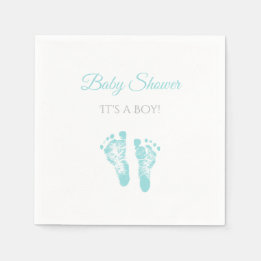 Simple Boy Baby Shower Precious Blue Footprints Napkin