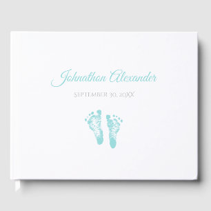 Simple Boy Birth Memento Precious Blue Footprints Guest Book
