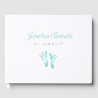 Simple Boy Birth Memento Precious Blue Footprints Guest Book