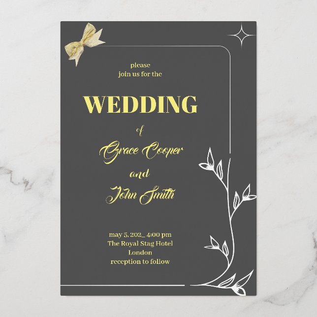 SIMPLE BRANCH BORDER AND RIBOON WEDDING CARD (Front)