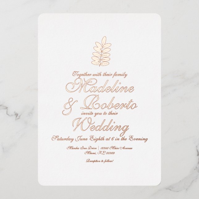 Simple Branch Foil Pressed Wedding Foil Invitation (Front)
