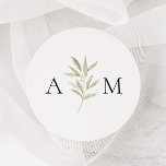 Simple Branch Monogram Wedding  Classic Round Sticker<br><div class="desc">Minimal greenery wedding stickers,  featuring delicate olive branch and an elegant monogram.</div>